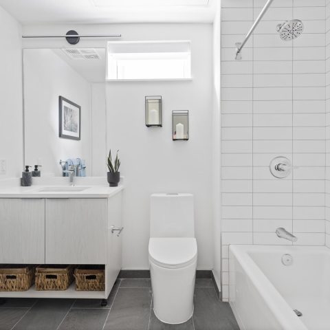 Perfectly outfitted bathrooms with tons of built-in storage.
